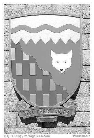 Shield of North-West Territories. Victoria, British Columbia, Canada (black and white)