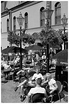 Outdoor cafe terrace, Bastion Square. Victoria, British Columbia, Canada (black and white)