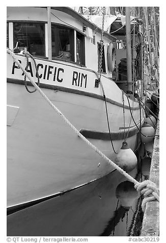 Commercial fishing boat, Uclulet. Vancouver Island, British Columbia, Canada (black and white)