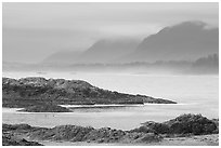 Ocean and coastal range. Pacific Rim National Park, Vancouver Island, British Columbia, Canada ( black and white)