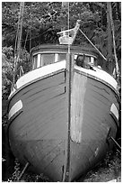 Prow of retired fishing boat. Vancouver Island, British Columbia, Canada ( black and white)