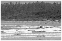 Waves washing on Long Beach. Pacific Rim National Park, Vancouver Island, British Columbia, Canada (black and white)