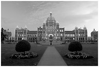 Parliament illuminated at night. Victoria, British Columbia, Canada (black and white)