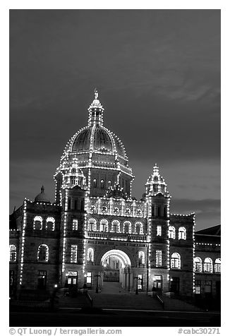 Parliament illuminated at night. Victoria, British Columbia, Canada