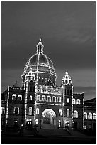 Parliament illuminated at night. Victoria, British Columbia, Canada (black and white)