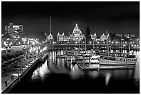 Inner harbor and parliament at night. Victoria, British Columbia, Canada (black and white)