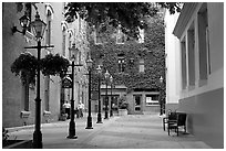 Alley with street lamps, Bastion Square. Victoria, British Columbia, Canada (black and white)