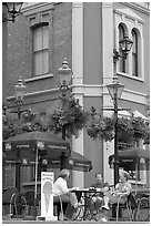 Outdoor terrace, Bastion square. Victoria, British Columbia, Canada (black and white)