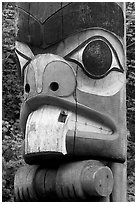 Totem pole detail, Thunderbird Park. Victoria, British Columbia, Canada (black and white)