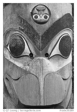 Totem pole detail, Thunderbird Park. Victoria, British Columbia, Canada