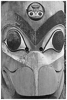 Totem pole detail, Thunderbird Park. Victoria, British Columbia, Canada (black and white)