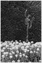 Florentine statue of Mercury. Butchart Gardens, Victoria, British Columbia, Canada (black and white)