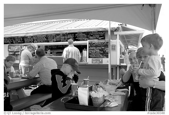 Fish and chips eatery on Fisherman's wharf. Victoria, British Columbia, Canada