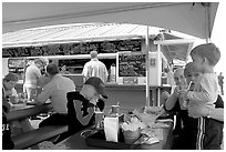 Fish and chips eatery on Fisherman's wharf. Victoria, British Columbia, Canada ( black and white)