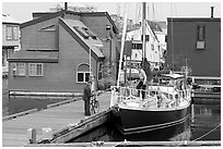 Yacht and houseboats. Victoria, British Columbia, Canada ( black and white)