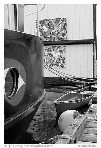Detail of houseboat walls. Victoria, British Columbia, Canada (black and white)