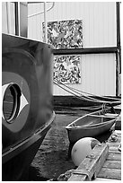 Detail of houseboat walls. Victoria, British Columbia, Canada (black and white)