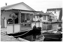 Houseboat, Upper Harbour. Victoria, British Columbia, Canada (black and white)