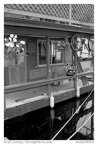 Houseboat porch. Victoria, British Columbia, Canada (black and white)
