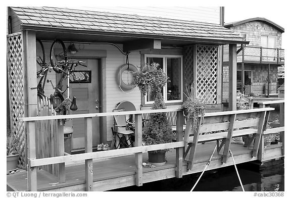 Houseboat porch. Victoria, British Columbia, Canada (black and white)