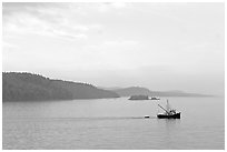 Fishing boat in the San Juan Islands. Vancouver Island, British Columbia, Canada ( black and white)