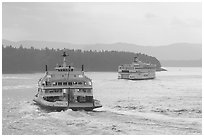 Ferries in the San Juan Islands. Vancouver Island, British Columbia, Canada ( black and white)