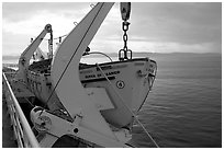 Lifeboat on a ferry. Vancouver Island, British Columbia, Canada (black and white)