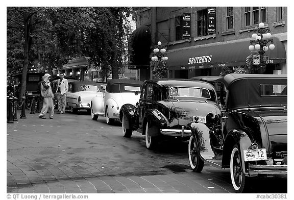 Classic cars in Gastown. Vancouver, British Columbia, Canada (black and white)