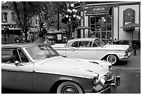 Classic cars in Water Street. Vancouver, British Columbia, Canada (black and white)