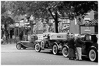 Classic cars in Water Street. Vancouver, British Columbia, Canada (black and white)