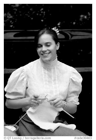 Woman in period costume. Vancouver, British Columbia, Canada (black and white)