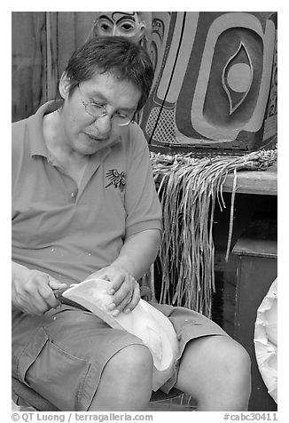 First nations carver. Vancouver, British Columbia, Canada (black and white)
