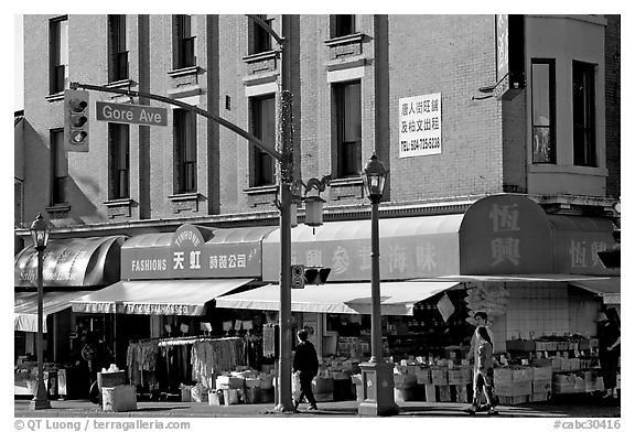 Chinatown street corner. Vancouver, British Columbia, Canada (black and white)