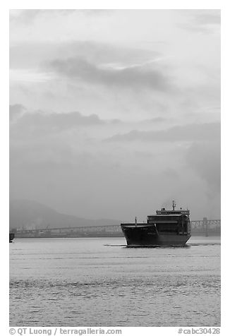 Container ship in harbor. Vancouver, British Columbia, Canada (black and white)