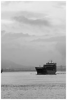 Container ship in harbor. Vancouver, British Columbia, Canada (black and white)