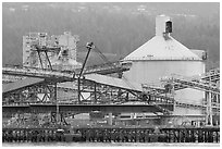 Industrial installations in harbor. Vancouver, British Columbia, Canada (black and white)