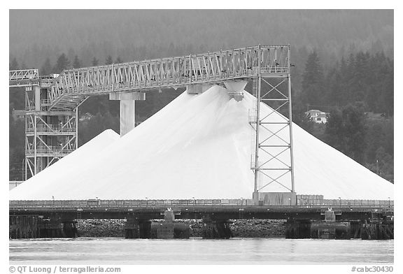 Industrial installations in harbor. Vancouver, British Columbia, Canada (black and white)