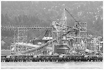 Industrial installations in harbor. Vancouver, British Columbia, Canada (black and white)