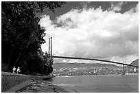 Lions Gate Bridge across Burrard Inlet. Vancouver, British Columbia, Canada (black and white)