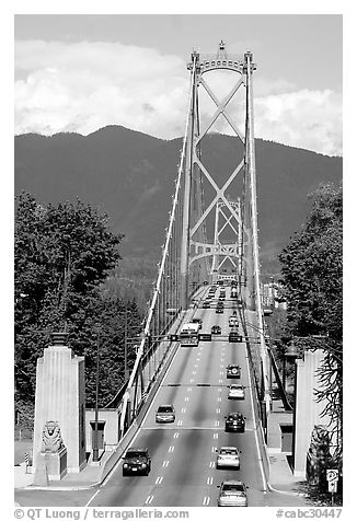 Lions Gate Bridge, mid-day. Vancouver, British Columbia, Canada (black and white)
