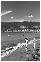 Girls on a beach, Stanley Park. Vancouver, British Columbia, Canada (black and white)