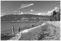 Girls playing in water, Stanley Park. Vancouver, British Columbia, Canada (black and white)