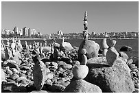 Balanced rocks and skyline, Stanley Park. Vancouver, British Columbia, Canada (black and white)