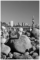 Balanced rocks and skyline, Stanley Park. Vancouver, British Columbia, Canada (black and white)