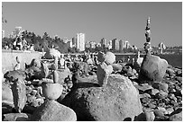 Balanced rocks and skyline, Stanley Park. Vancouver, British Columbia, Canada (black and white)