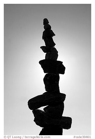 Backlit balanced rocks. Vancouver, British Columbia, Canada (black and white)