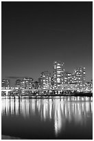 Skyline seen across False Creek at night. Vancouver, British Columbia, Canada (black and white)