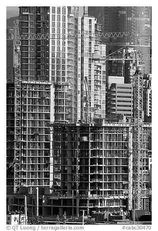 Residential towers in construction. Vancouver, British Columbia, Canada (black and white)