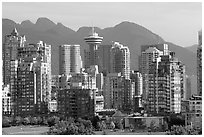 Downtown skyline and mountains. Vancouver, British Columbia, Canada (black and white)