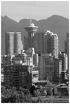 Downtown skyline and mountains. Vancouver, British Columbia, Canada (black and white)